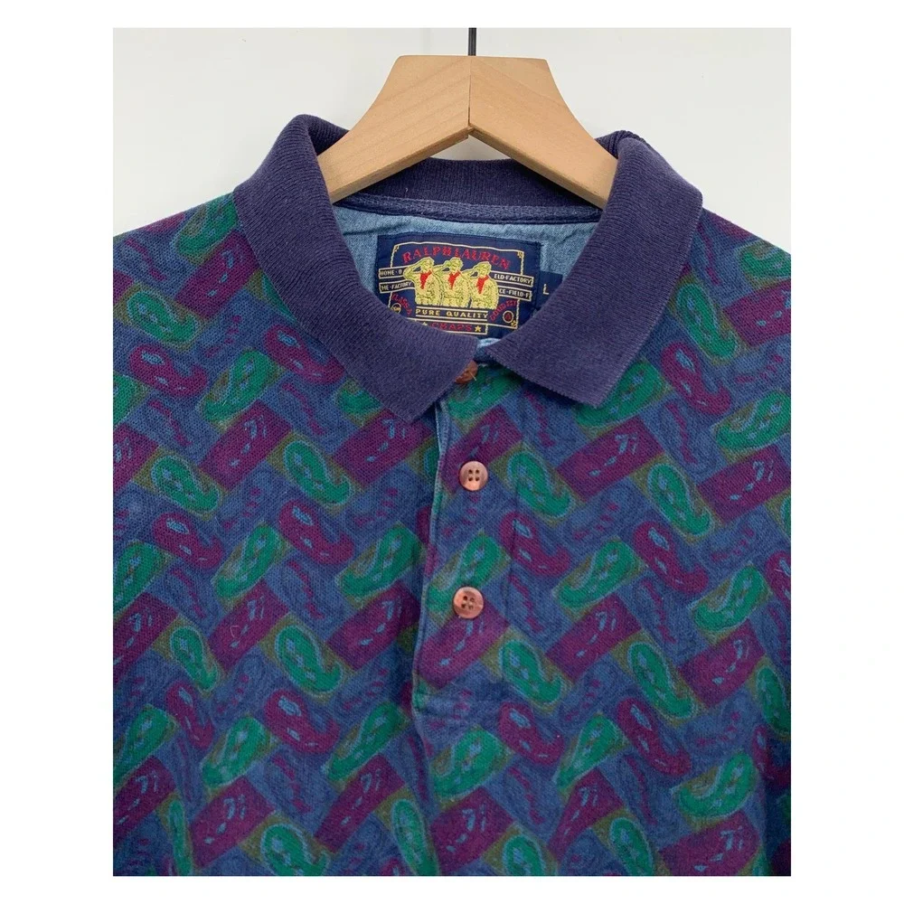 Vintage Chaps Ralph Lauren Polo Shirt Mens Large Blue Purple Long Sleeve 90s